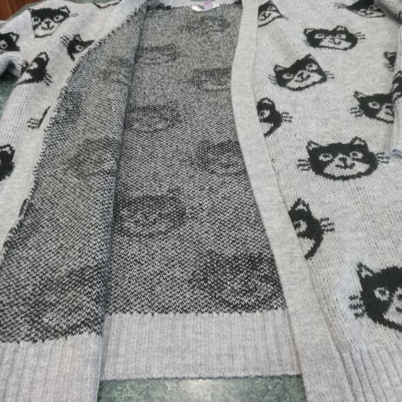 Cardigan Juniors Xxxl 21 Gray Black Cat Print Knit Open Front Fuzzy Sweater 1x2x - Picture 3 of 10